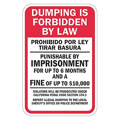 LYLE T11682EG12x18 Reflective Dumping Sign 18x12in Aluminum