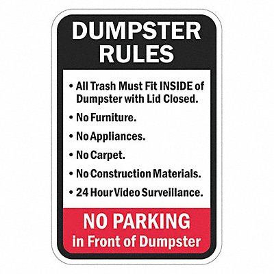 LYLE T11693EG12x18 Reflective Dumpster Rules Sign 18x12in Alum
