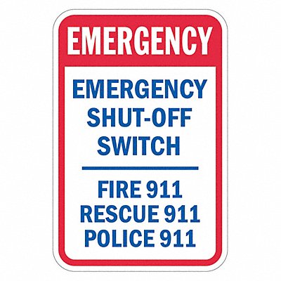 LYLE T11809HI12x18 Reflective Emergency Shut Off Sign 18x12in