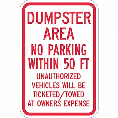 LYLE T11120EG12x18 Dumpster No Parking Sign 18 x 12