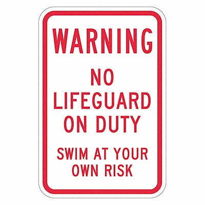 LYLE T11431HI12x18 Reflective No Lifeguard Warning Sign 18x12in