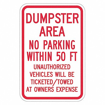 LYLE T11683HI12x18 Dumpster No Parking Sign 18 x 12