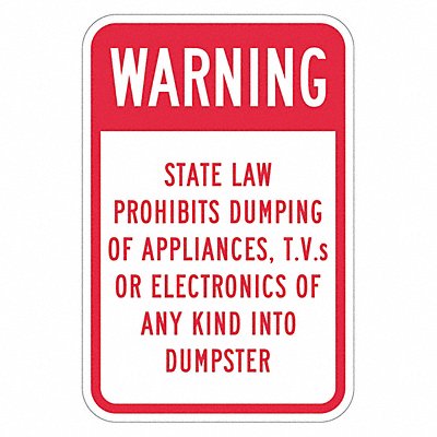 LYLE T11756EG12x18 Reflective No Dumping Warning Sign 18x12in