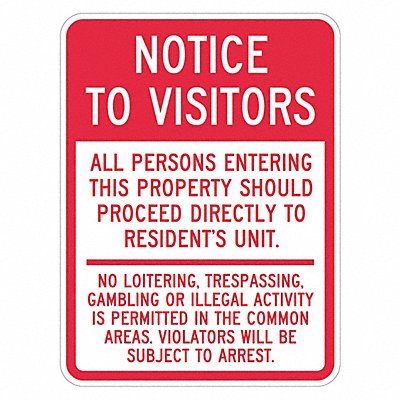 LYLE T11921EG18x24 Reflective Notice to Visitors Sign 24x18in