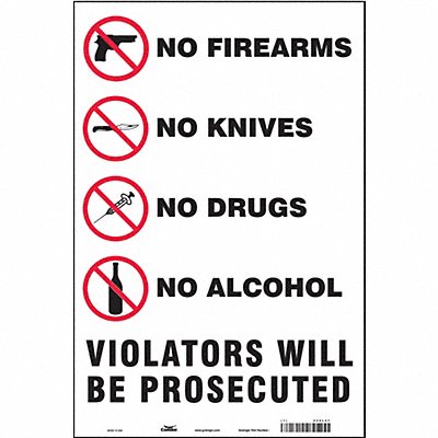 CONDOR 449L47 Safety Sign 18 in x 12 in Vinyl