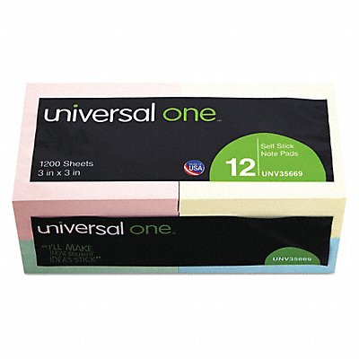UNIVERSAL ONE UNV35669 Note Self Stick 3 x3 Assrtd PK12