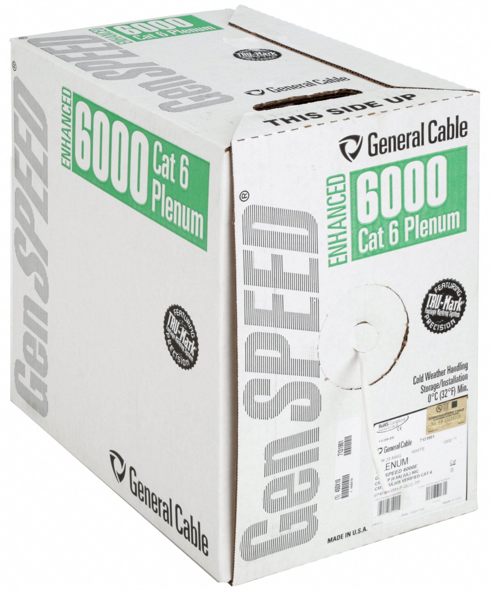 GENSPEED 7131901 Data Cable Cat 6 23 AWG 1000ft White