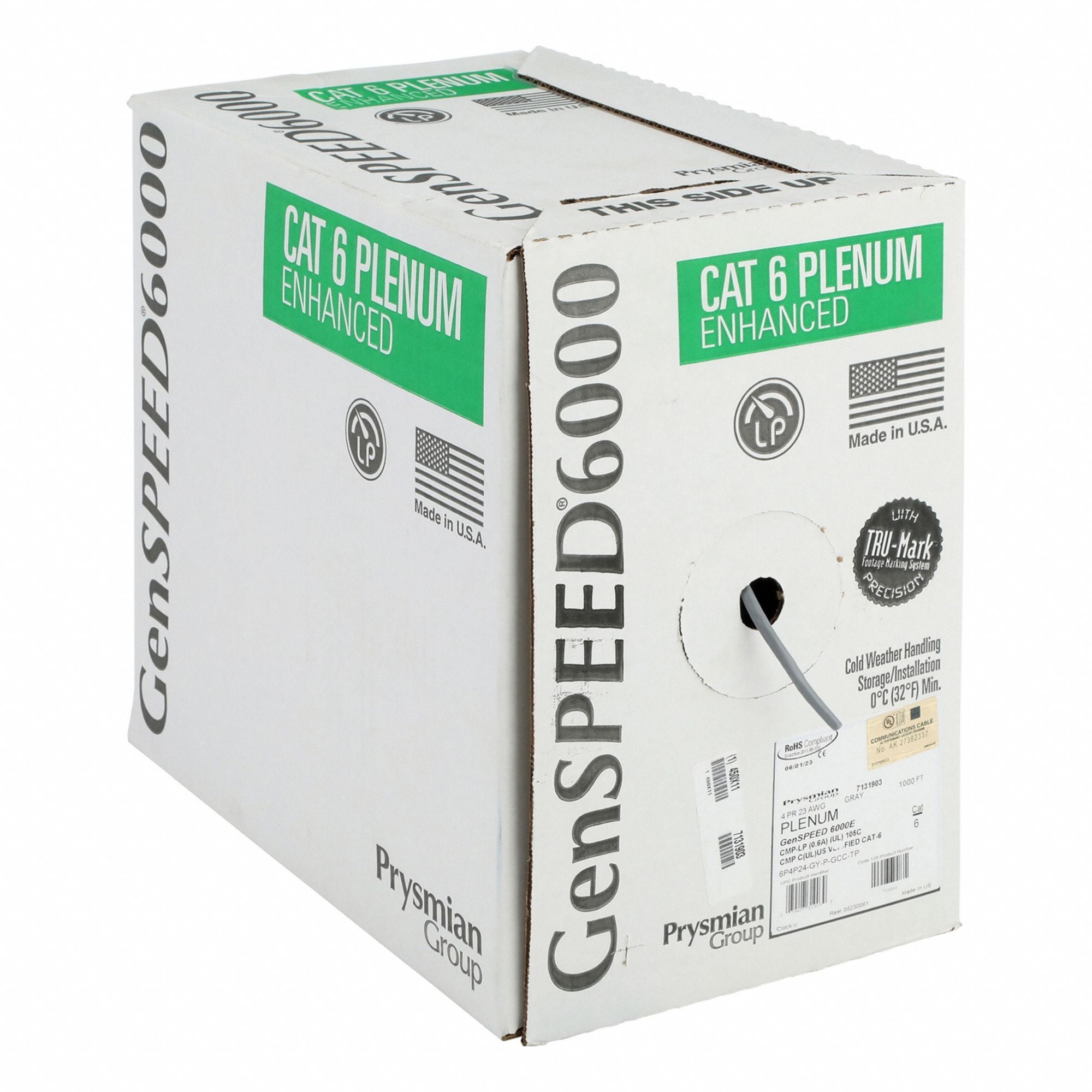 GENSPEED 7131903 Data Cable Cat 6 23 AWG 1000ft Grey
