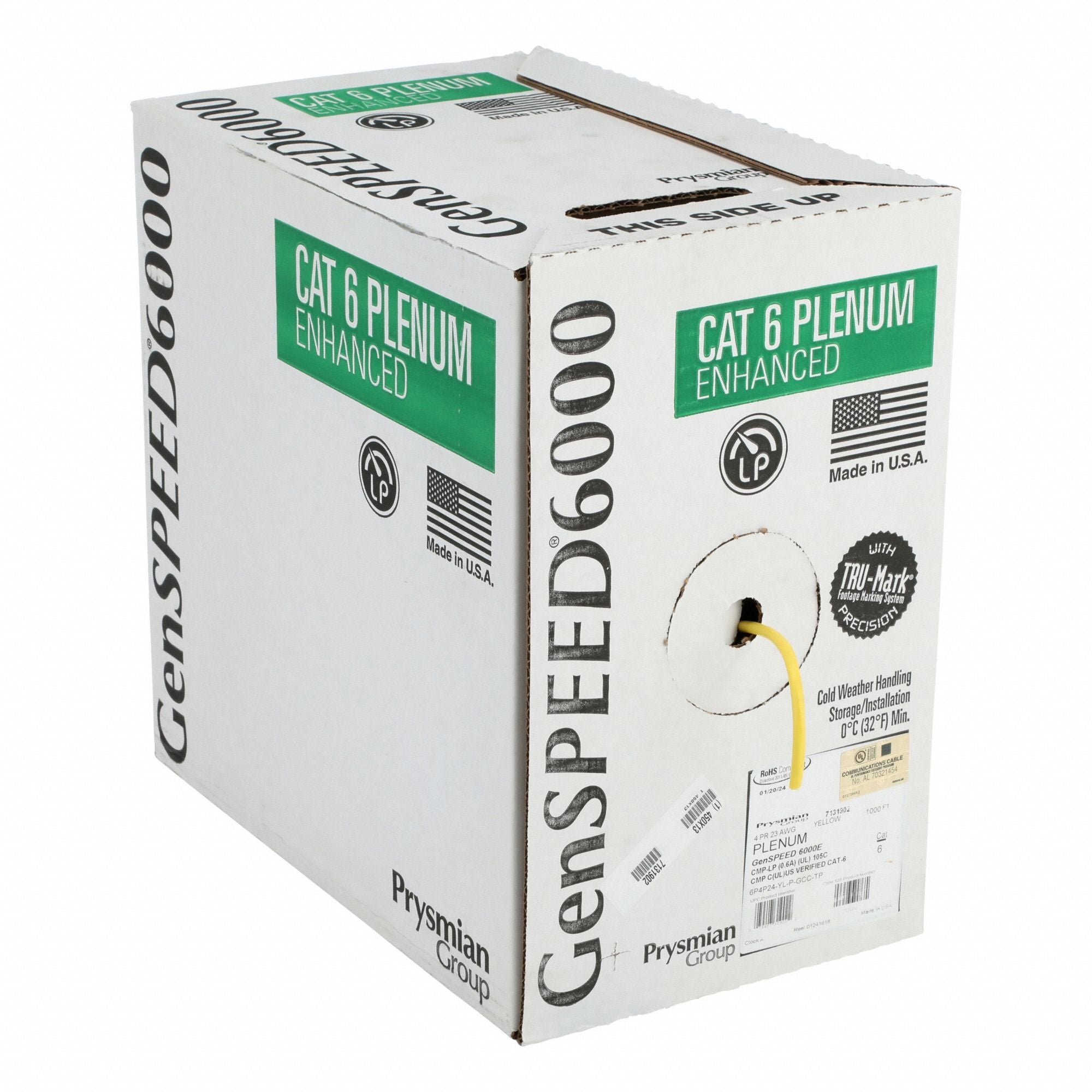 GENSPEED 7131902 Data Cable Cat 6 23 AWG 1000ft Yellow