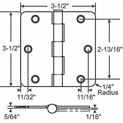 GRAINGER 56261SCHX Butt Hinge Steel 100.0 lb Load Cap.