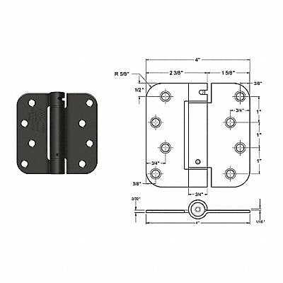 GRAINGER 56427SBRS Butt Hinge Steel 125.0 lb Load Capacity