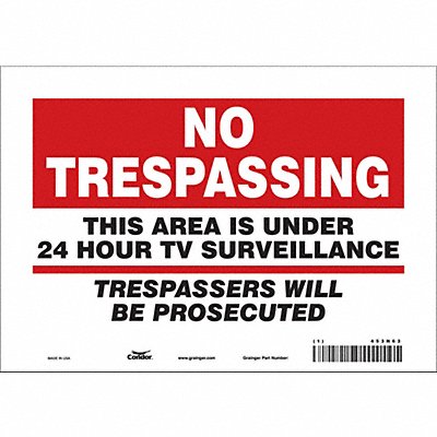 CONDOR 453N63 Safety Sign 7 inx10 in Vinyl