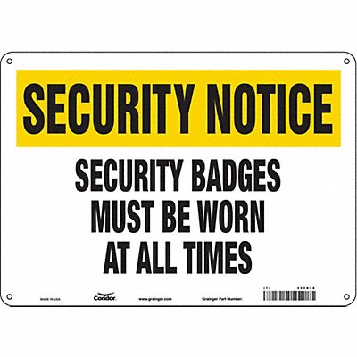 CONDOR 453N78 Safety Sign 10 in x 14 in Aluminum
