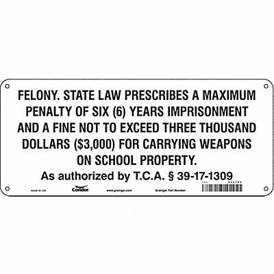 CONDOR 453T65 Safety Sign 6 in x 14 in Aluminum