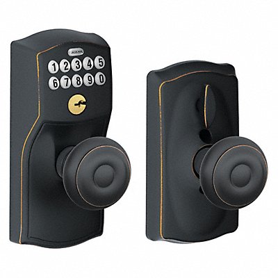 SCHLAGE RESIDENTIAL FE595CAM716GEO Push Button Lockset Knob Antique Bronze