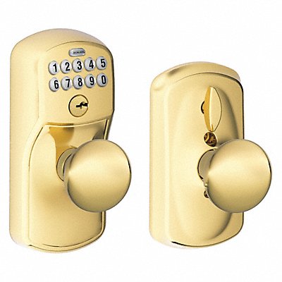 SCHLAGE RESIDENTIAL FE595PLY505PLY Push Button Lockset Knob Bright Brass