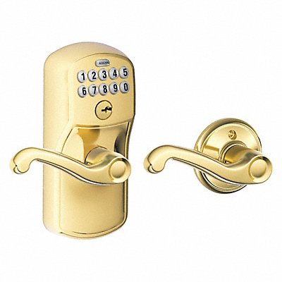 SCHLAGE RESIDENTIAL FE575PLY505FLA Electronic Lock Lever Handle Brass