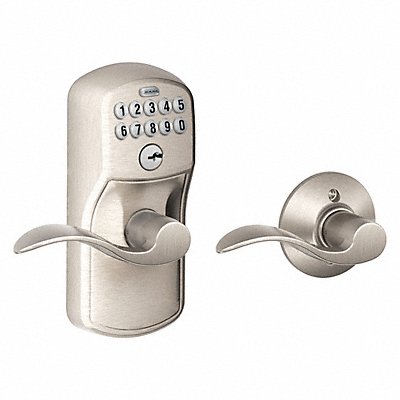 SCHLAGE RESIDENTIAL FE575PLY619ACC Electronic Lock Lever Satin Nickel