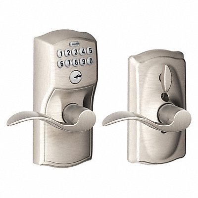 SCHLAGE RESIDENTIAL FE595CAM619ACC Electronic Lock Lever Satin Nickel