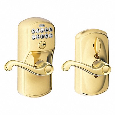 SCHLAGE RESIDENTIAL FE595PLY505FLA Electronic Lock Lever Handle Brass