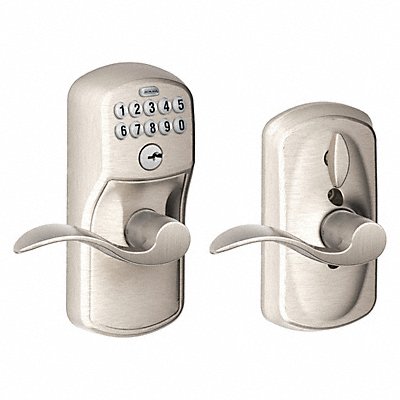 SCHLAGE RESIDENTIAL FE595PLY619ACC Electronic Lock Lever Satin Nickel
