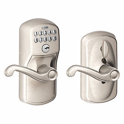 SCHLAGE RESIDENTIAL FE595PLY619FLA Electronic Lock Lever Satin Nickel