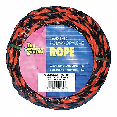 GRAINGER 362TWA Gen. Purpose Utility Rope 3/8 Dia.x50 L
