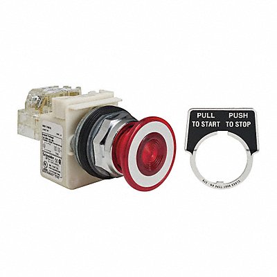 SCHNEIDER ELECTRIC 9001KR9P35RH13 Mushroom Push Button Illm FulVolt Red SPDT