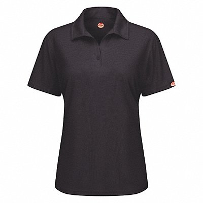 RED KAP SK91BKSSXL J2890 Short Sleeve Polo Wmn XL Black Polyester