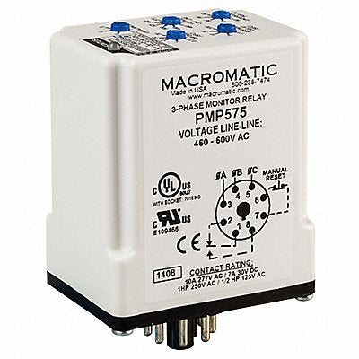 MACROMATIC PMP575 Phase Monitor Relay 480-600VAC Plug SPDT