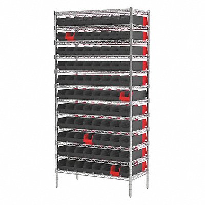 AKRO-MILS AWS183636448BK K6935 Bin Shelving 18x74x36in Black Red