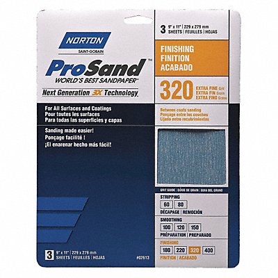 NORTON 7660768166 Sandpaper Sheet 11 in L 9 in W PK20