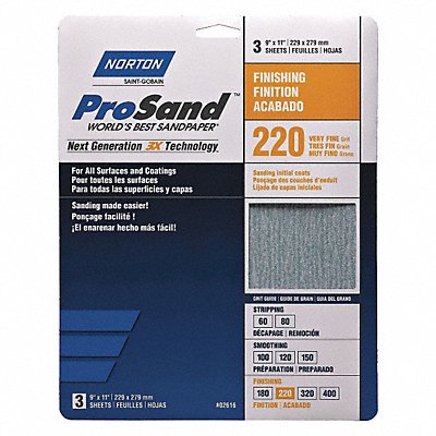 NORTON 7660768158 Sandpaper Sheet 11 in L 9 in W PK3
