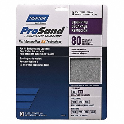 NORTON 7660768174 Sandpaper Sheet 11 in L 9 in W PK20