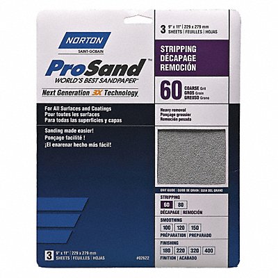 NORTON 7660768164 Sandpaper Sheet 11 in L 9 in W PK3