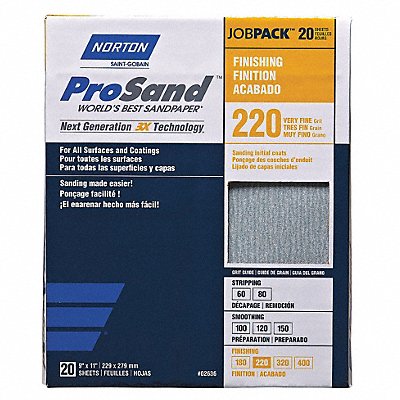NORTON 7660768167 Sandpaper Sheet 11 in L 9 in W PK20