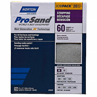 NORTON 7660768175 Sandpaper Sheet 11 in L 9 in W PK20