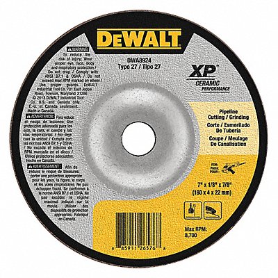 DEWALT DWA8924 Cut Off Grinding Wheel 7/8 CN Unthreaded Hole