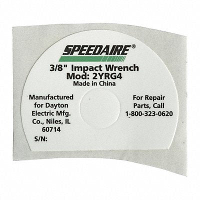 SPEEDAIRE TT46305G Name Plate Speedaire