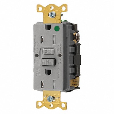 HUBBELL GFTWRST82GY Recept Grey 15 A GFCI 2P3W Bk Sd 1PK