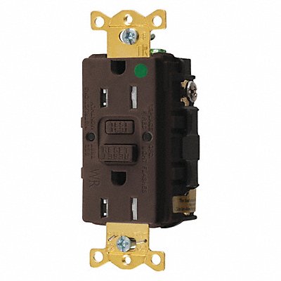 HUBBELL GFRTW82 Recept Brown 15 A GFCI 2P3W Bk Sd 1PK