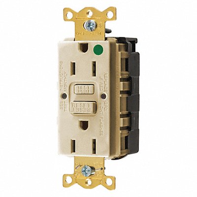 HUBBELL GFRST82SNAPI Receptacle Ivory 15 A GFCI 2P3W Back 1PK