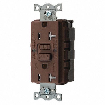 HUBBELL GFTWRST20SNAP Receptacle Brown 20 A GFCI 2P3W Bk Sd 1PK