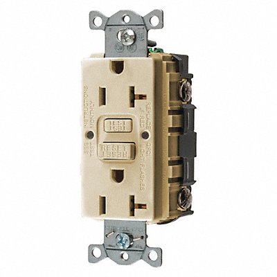 HUBBELL GFRST20I Recept Ivory 20 A GFCI 2P3W Bk Sd 1PK