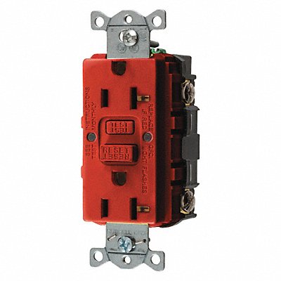 HUBBELL GFRST20R Recept Red 20 A GFCI 2P3W Back Side 1PK