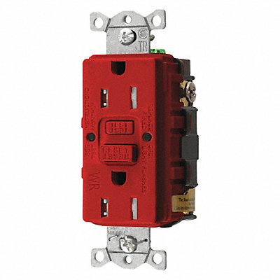 HUBBELL GFTWRST15R Recept Red 15 A GFCI 2P3W Back Side 1PK