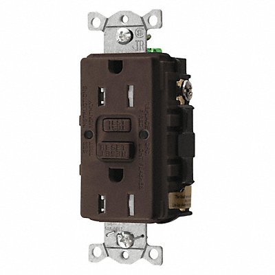 HUBBELL GFTRST15 Receptacle Brown 15 A GFCI 2P3W Bk Sd 1PK