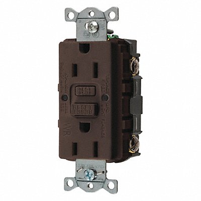 HUBBELL GFWRST15 Receptacle Brown 15 A GFCI 2P3W Bk Sd 1PK