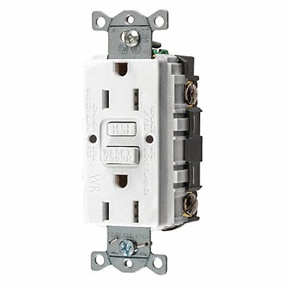 HUBBELL GFWRST15W Receptacle White 15 A GFCI 2P3W Back Side 1PK