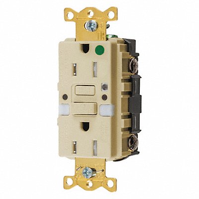 HUBBELL GFTRST82INL Receptacle Ivory 15 A GFCI 2P3W Bk Sd 1PK